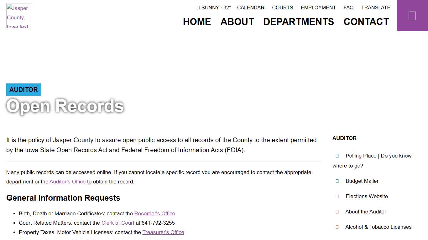 Open Records - Auditor's Office - Jasper County, Iowa