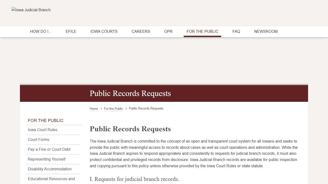 Public Records Requests | Iowa Judicial Branch